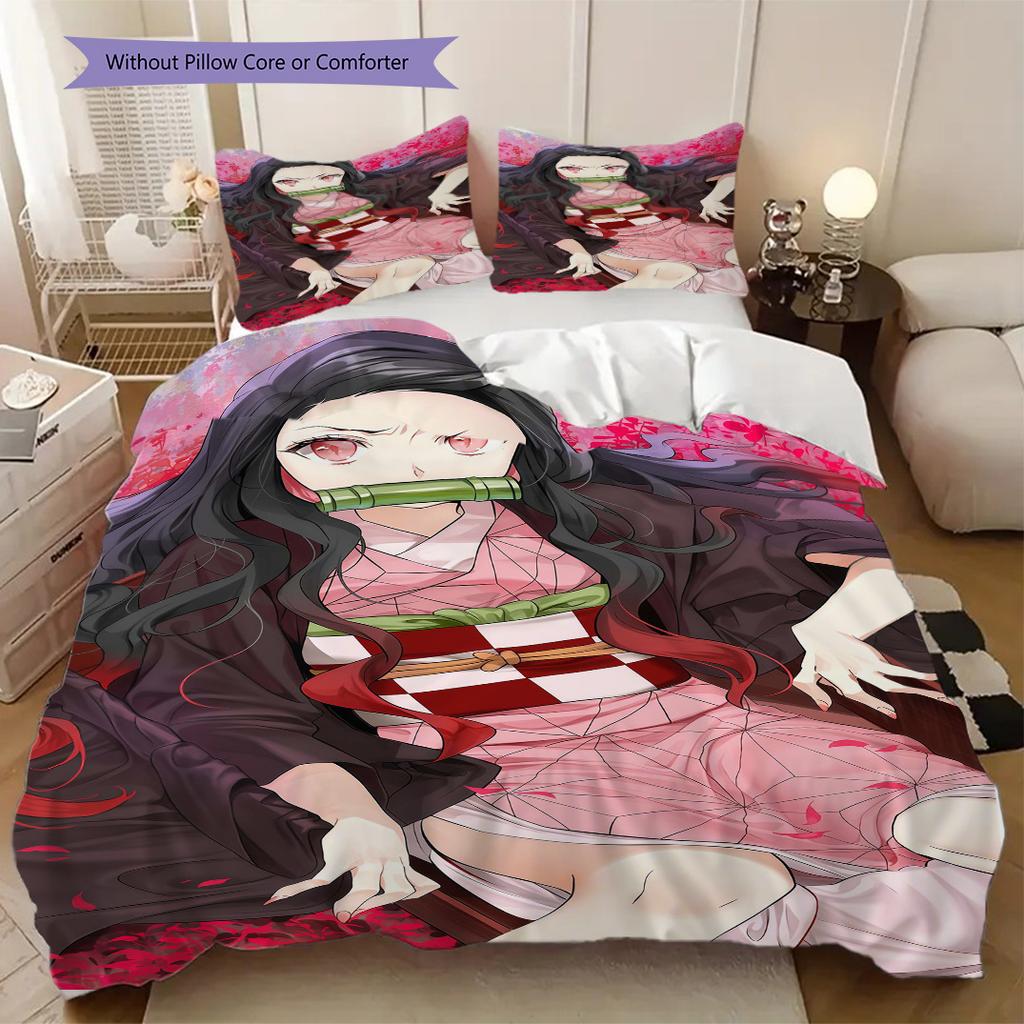Demon Slayer Nezuko Kamado Duvet Cover | King, Queen, Full, Twin, Anime Cartoon Bedding Set Gift LXRa2