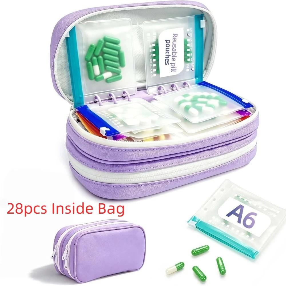 7/14PCS Portable Waterproof Pill Pouch Set Leakproof Zippered Pouches 7-Day Pill Organizer Moisture-proof PU Leather