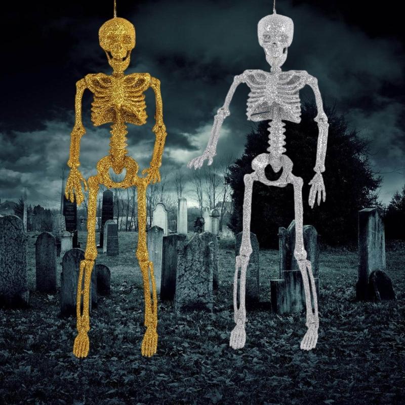 Shimmering Skeleton Hanging Ornament Halloween Skeleton Decorations With Adjustable Joints For Porch Door Window Display