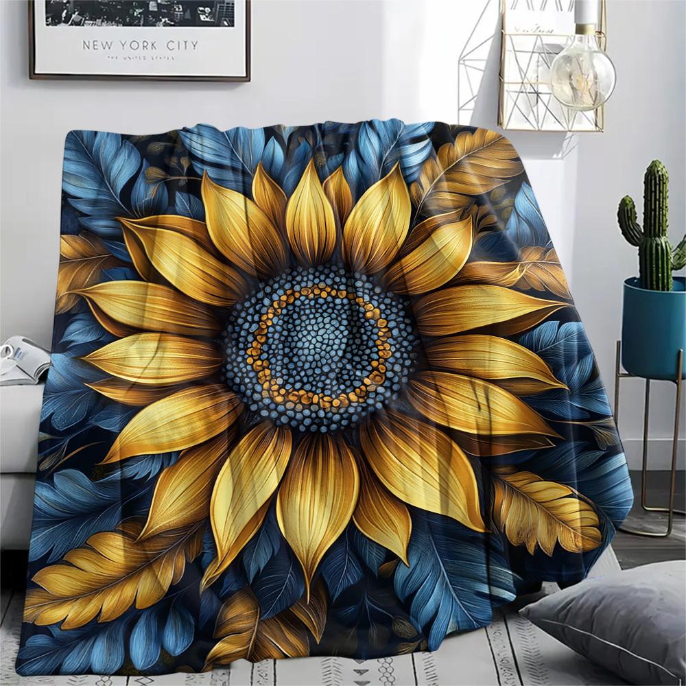 Sunflower Print Flannel Blanket, High Quality Comfortable for All Seasons, Home Decor, Warmth and Comfort, Perfect for Christmas Gifts