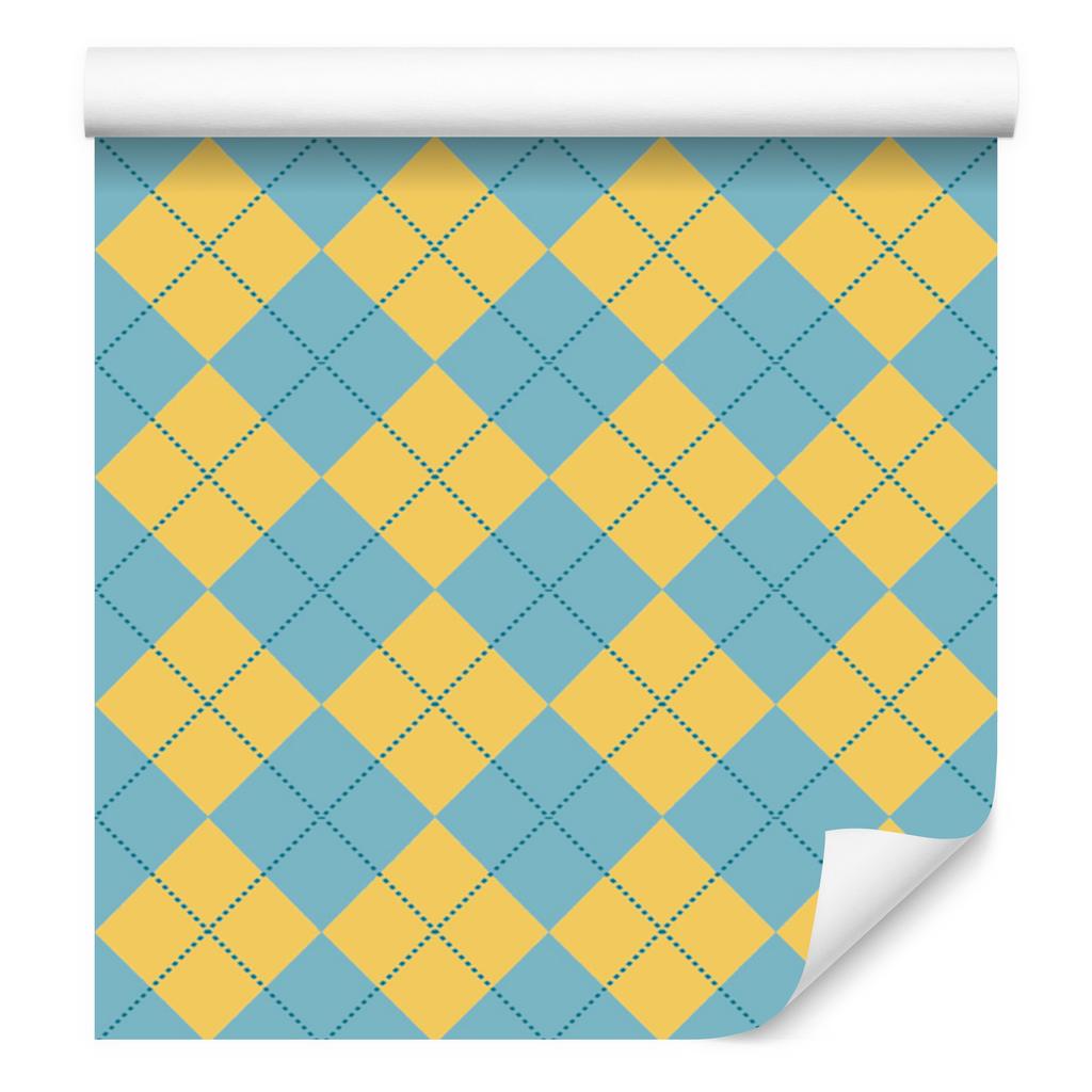 Yellow, blue, turquoise and gold checkered wallpaper 50x1000