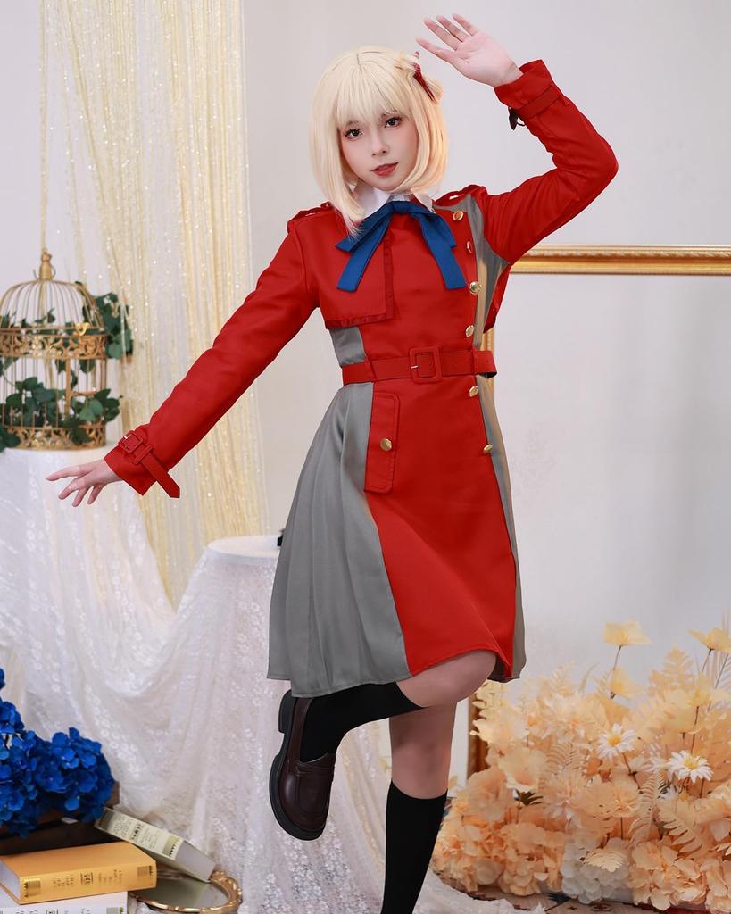 Costume Cosplay Lycoris Recoil Chisaku Nishikigi con Perfetto per Scuola e Abbigliamento da Palco Uniforme Nishikigi con Taglia [Qualità Eccellente] Parrucca, Adulti,
