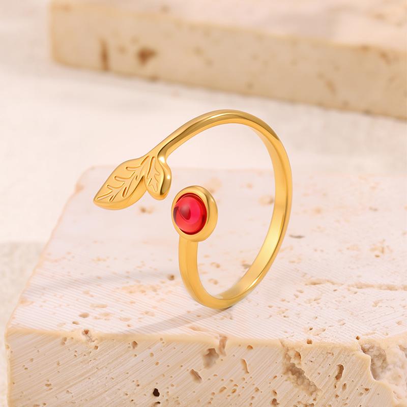 Offener Ring im Luxus-Stil mit Natursteinen in Blattform - Perfekt für Paare, Modischer Titan- und Stahlring