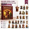 Highland Cow Theme Acrylic Decorative 2026 Calendar Advent Christmas Collection 2D Flat Pendants Ornaments 24 Days Countdown Gift for
