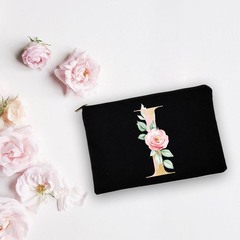 Bridesmaid Personalized White Makeup Bags Alphabet Flowers Bride Wedding Cosmetic Bag Toiletries Organizer Pouch Proposal Gifts