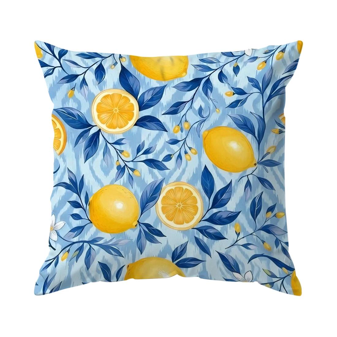 1 pièce/4 pièces Coussins d'été bleus Citron Housse de coussin Polyester Housse de coussin Coussin jetable Housse de coussin Décoration Maison Voiture Canapé 45x45cm blue