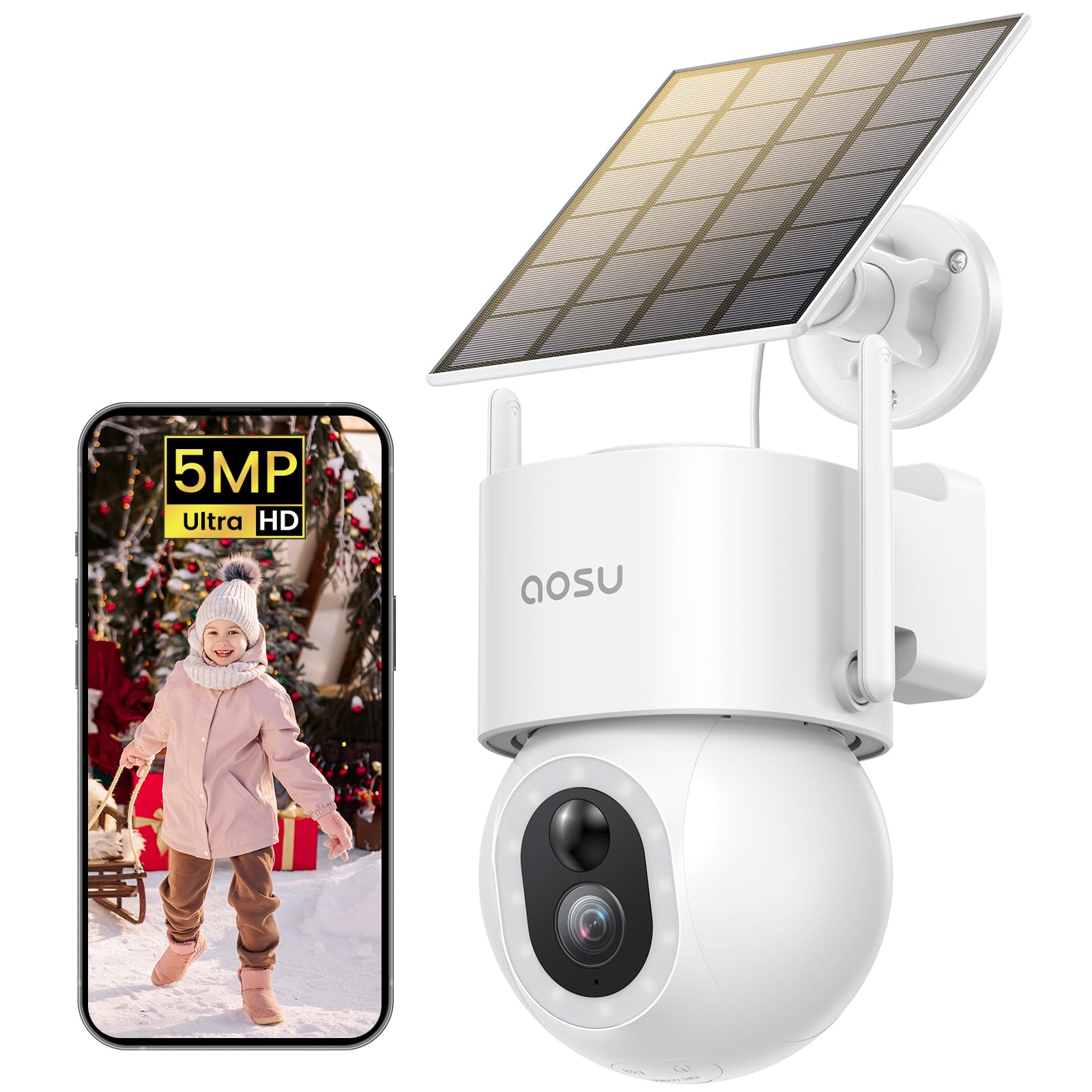 

Newest 5 Million High Efficiency 15 Lights Night aosu Security Battery Outdoor Human Automatic PTZ Solar Voice Light Family Security Home Surveillance