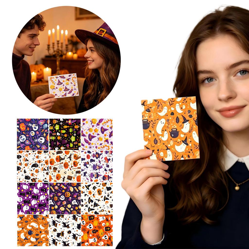 Halloween Pattern Craft Paper Pack 12 Sheets Printed Scrapbooking Material for DIY Art Projects Cards Decorations Wrapping