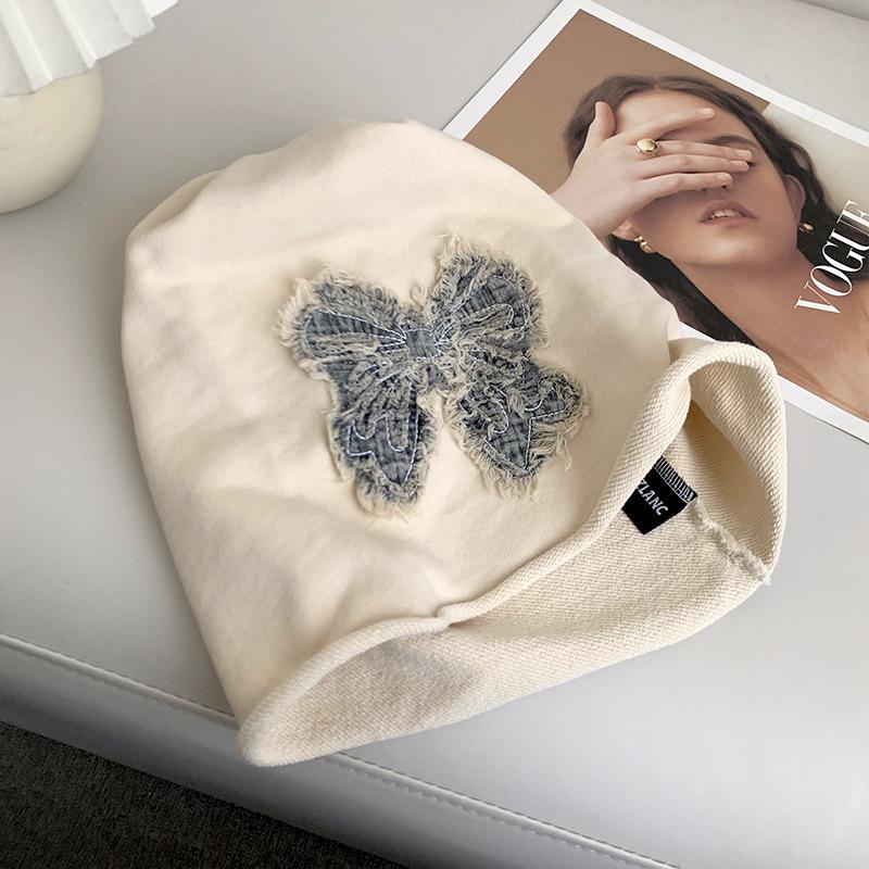 Niche Design Bow Embroidery Black Pile Hat Women's Spring and Summer Face Small Street Big Head Circumference Bag Head Hat