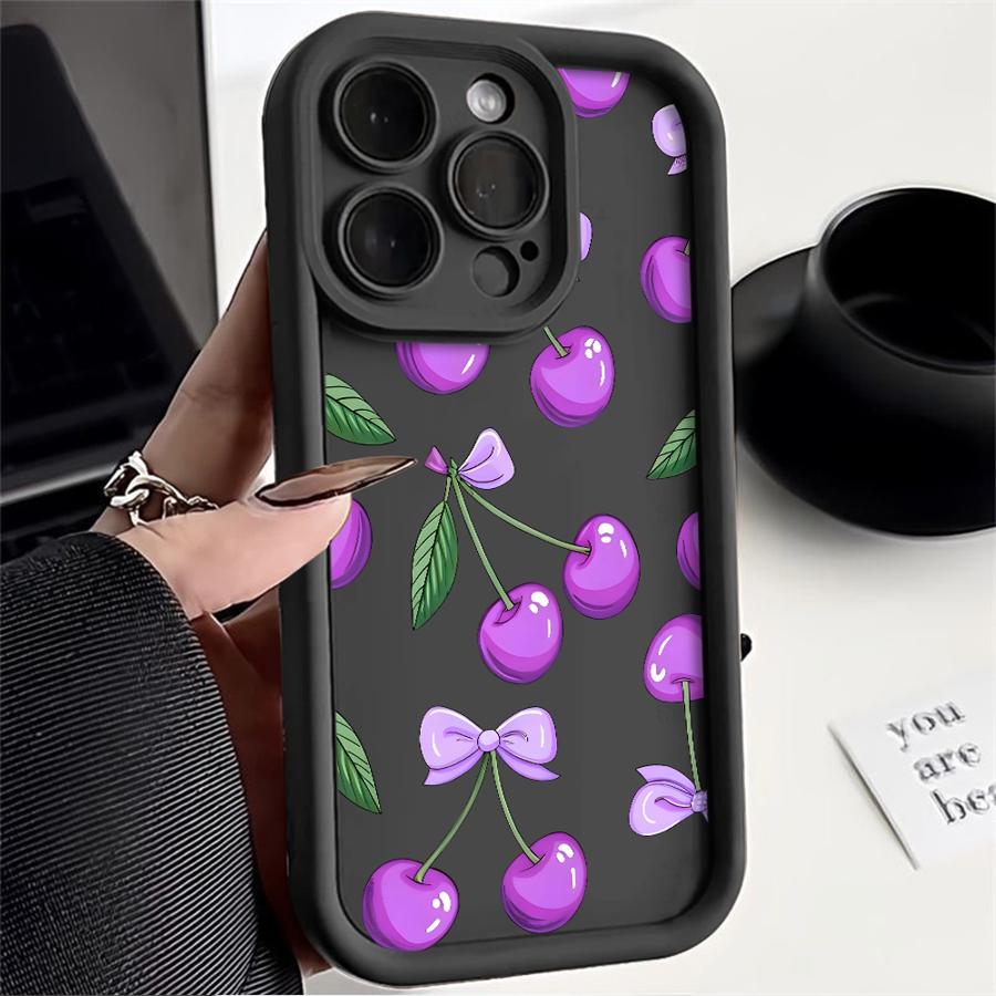 Phone Cover Case for iPhone 17 Pro Max 15 Plus 11 17e 12 Pro 14 13 16 Air Cartoon Purple Cherry