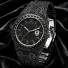 Fashion Men's Iced Out Wrist Watch Full Rhinestone Dial & Band Quartz Movement with Date Luxury Hip Hop Watch for Man