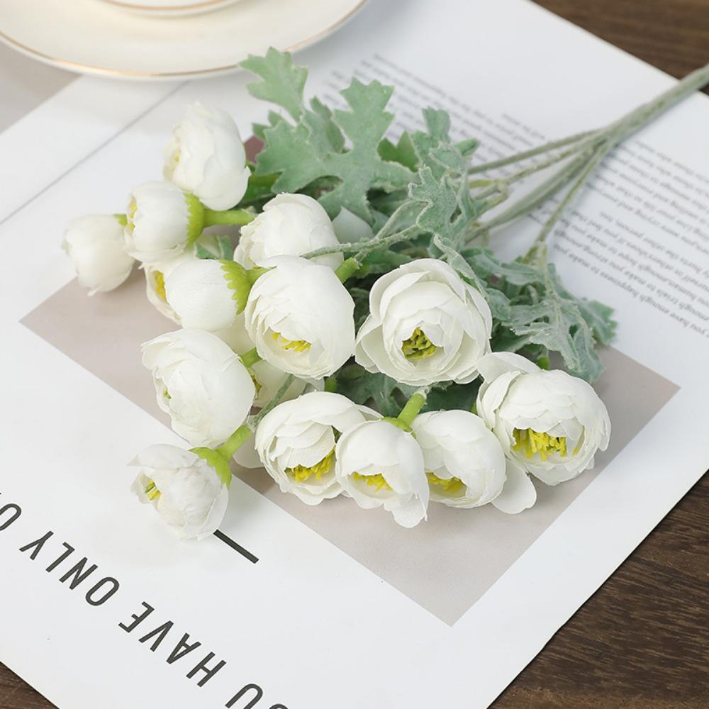 

Multicolor Camellia Artificial Flower Flocking Green Leaves Simulation Camellia Flower Floral Arrangement Photo Props білий