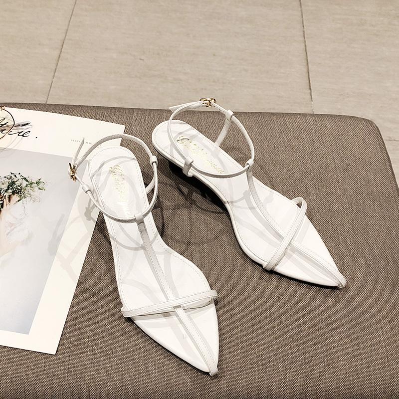 fashion Women Fashion Sandals Thin Low Heels Pointed Open Toe Ankle Strap Dress Shoes Solid Color Summer Ladies Thin Low Heels Sandals