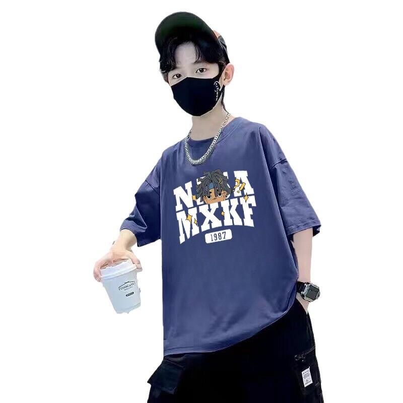 Jungen Cartoon Baumwoll-T-Shirt - Atmungsaktiv & Schweißabsorbierend, Kurzärmelig, Stilvolle & Lockere Passform für Mittlere und Große Kinder - Sommer-Trend