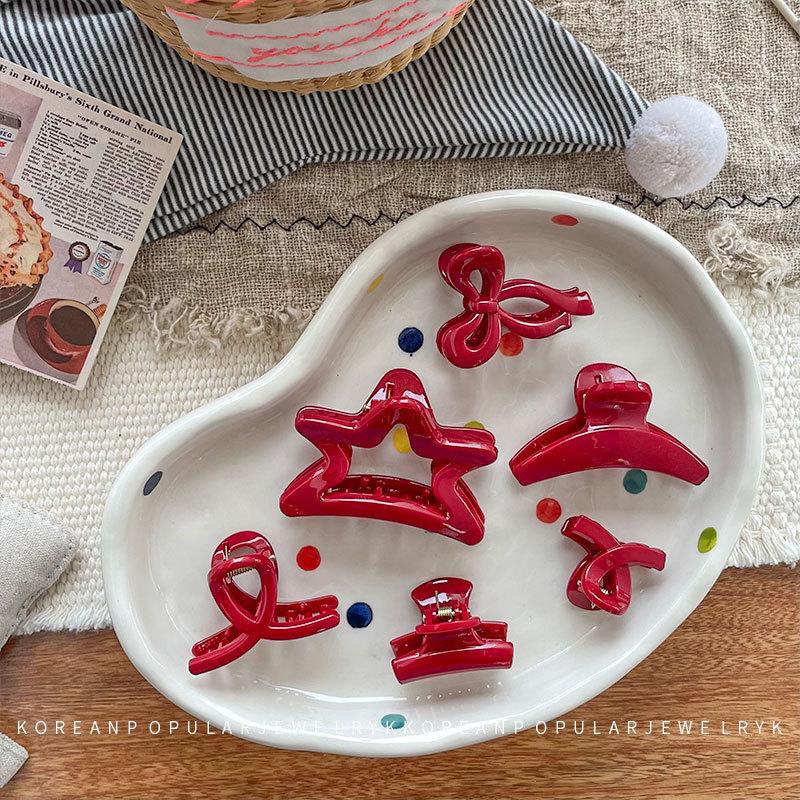 

Korean Style Red Star Bow Children s Claw Hair Clip - Mini Size