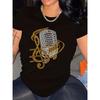Music Note Print Casual T-shirt, Crew Neck Short Sleeve Top for Spring & Summer, Women's Clothing