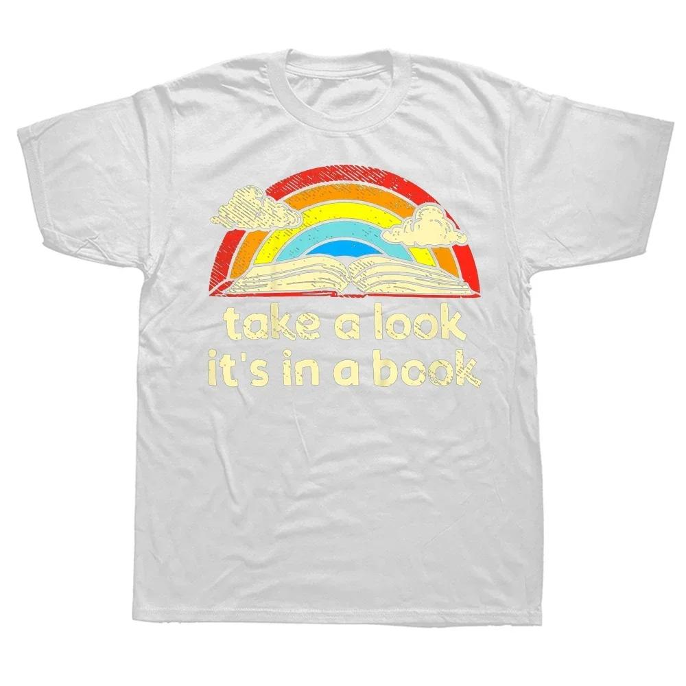 Funny Take A Look Its In A Book Reading Vintage Retro Rainbow T Shirts Short Sleeve Birthday Gifts Tshirt Unisexs Clothing S