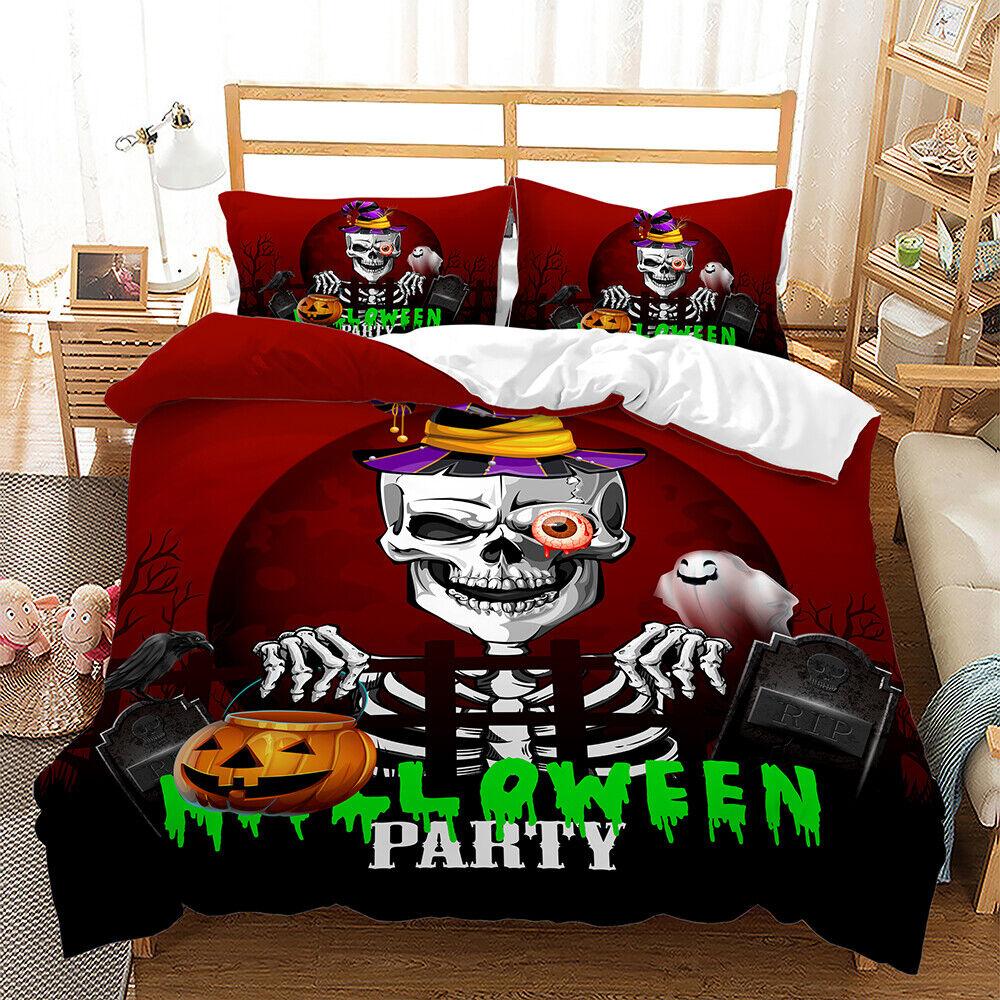 Pumpkin Lantern Halloween Ghost Witch Black Cat Doona Duvet Quilt Cover Bed Set