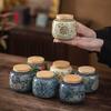 Creative Hand-painted Flower Ceramic Tea Jar with Bamboo Lid Sealed Storage Jar Portable Travel Tea Canister Home Decoration
