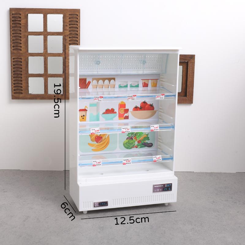 1/12 Scale Dollhouse Miniature Refrigerator Realistic Kitchen Display Furniture with Tiny Food Accessories for Kids Play