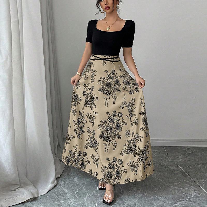 

Holiday Beach Sling Dress for Women In Summer Slim Contrasting Color Short-sleeved Long Dress XL чорний