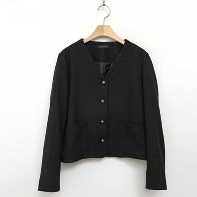 Shop   Women No Collar Y Button Check Tweed Jacket Black Rei Wjk 4269