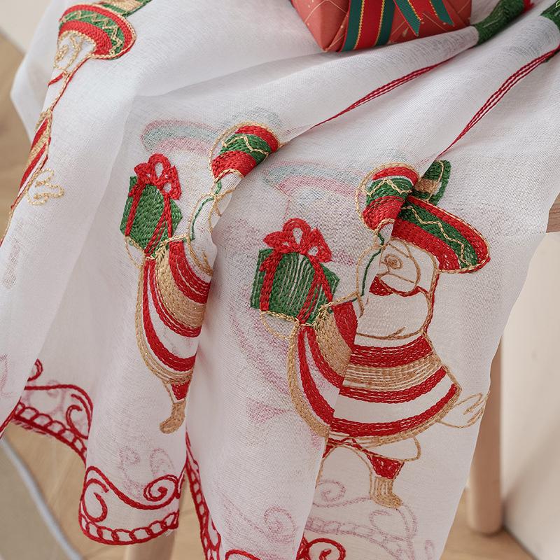 1 Pcs Cartoon Santa Claus Christmas Lace Embroidered Thin Curtain Bedroom Living Room Study Holiday Decor Window Screen