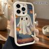 Phone Case: 2D Flat Design Suitable for iPhone 18 17 16 15 14 13 Pro Tiered Protective Case, Ghost Carrying a Pumpkin, Halloween Gift