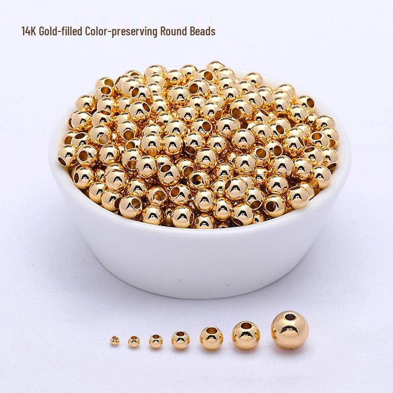 14K Gold-Filled Glossy Round Beads, Rose Gold & Silver 18K Spacer Beads for Bracelet & Necklace Jewelry.