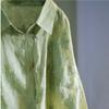 Johnature Women Vintage High Quality Shirts Tops Jacquard Green Turn-down Collar Long Sleeve Button Blouses