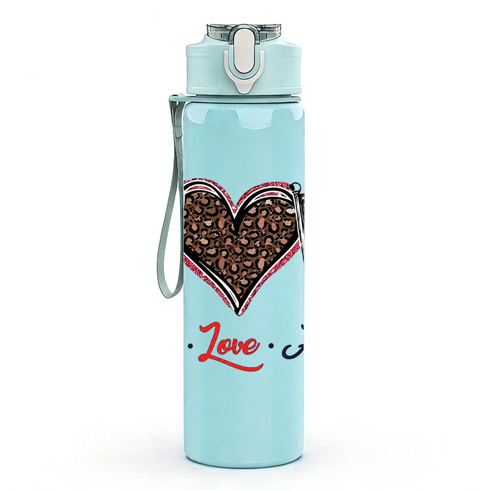 1PC Peace Love America Flag Graphic,750ml Color Plastic Sports Water Bottle,Leakproof Flip Straw Lid,Suitable for Sports Office Home Use