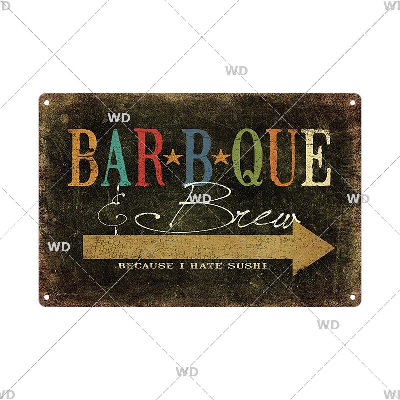 BBQ Vintage Tin Sign Plaque Barbecue Metal Plate Sign Wall Art Decoration Kitchen Man Cave Terrace Beach House Club Wall Decor