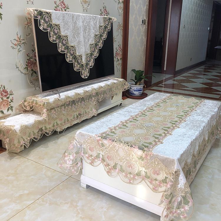 European Tablecloth Gold Velvet Lace Balcony Living Room Rectangular Dining Table Lace Decoration Light Luxury Style Tablecloth