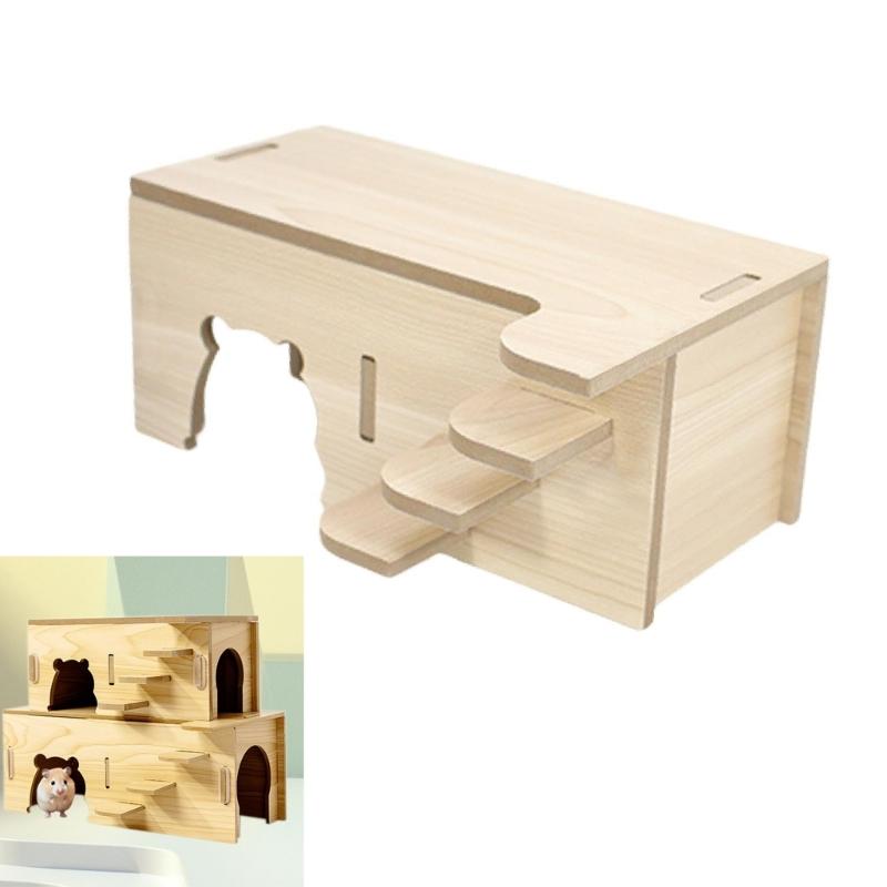 Wooden Hamster Hideaway Small Animal Play Huts Shelter Cave House for Mice and Dwarf Hamsters Cage Decoration