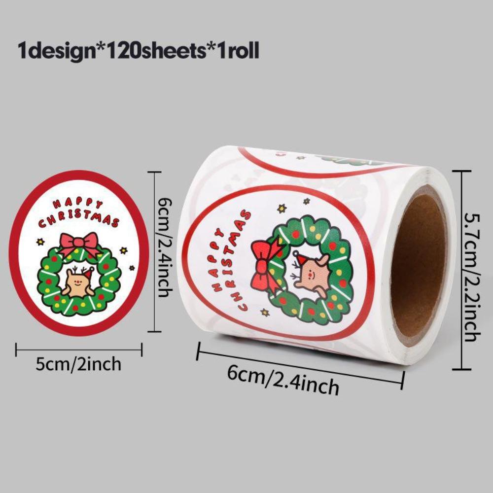 120pcs/roll Cartoon Merry Christmas Stickers Elliptical Decorative Gift Decorative Labels Easy to Use Convenient