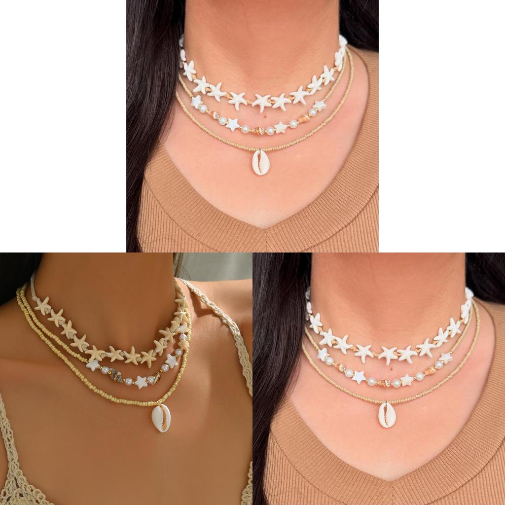 Muschel-Perlenkette mit Perlen-Lagen-Design für Damen Sommer
