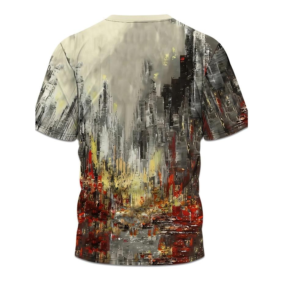 Men's 3D Printed Oil Painting T-Shirt - Vibrant Abstract Art Casual Short Sleeve Crew Neck Summer Top Polyester Bold Color Gradient Pattern, T Shirt