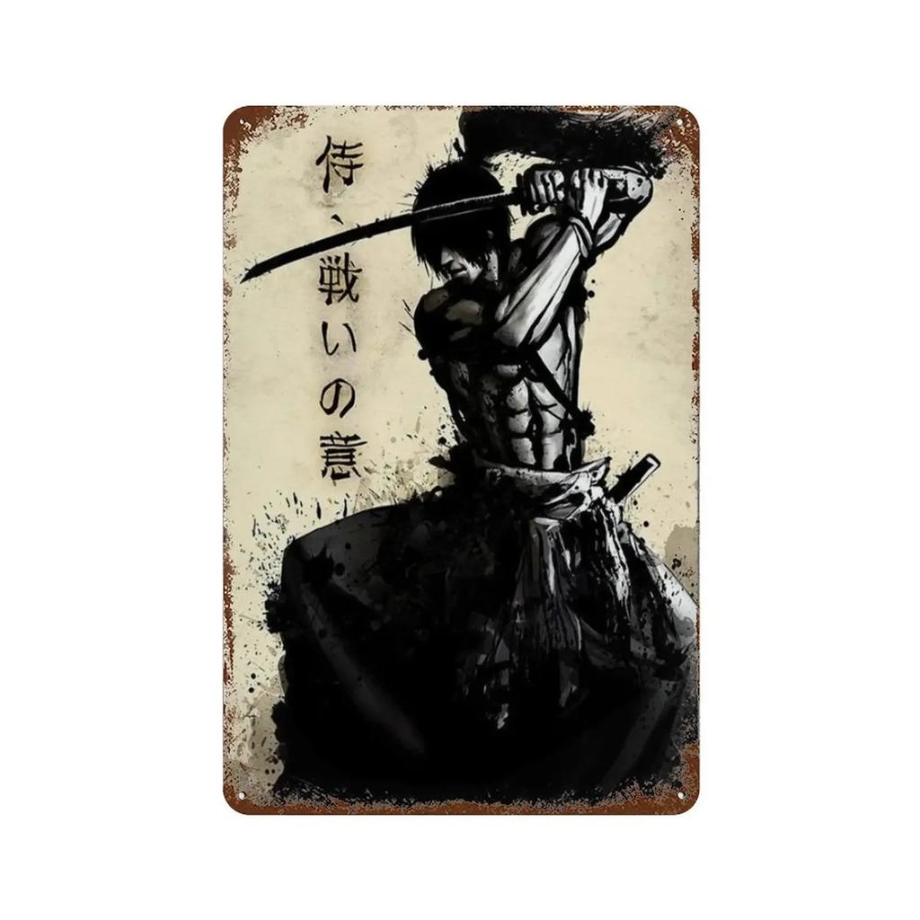 1pc Japanese Samurai Metal Aluminium Signs Wall Art Character Posters Decor Decorating Picture for Bar Living Room 8x12 Inc