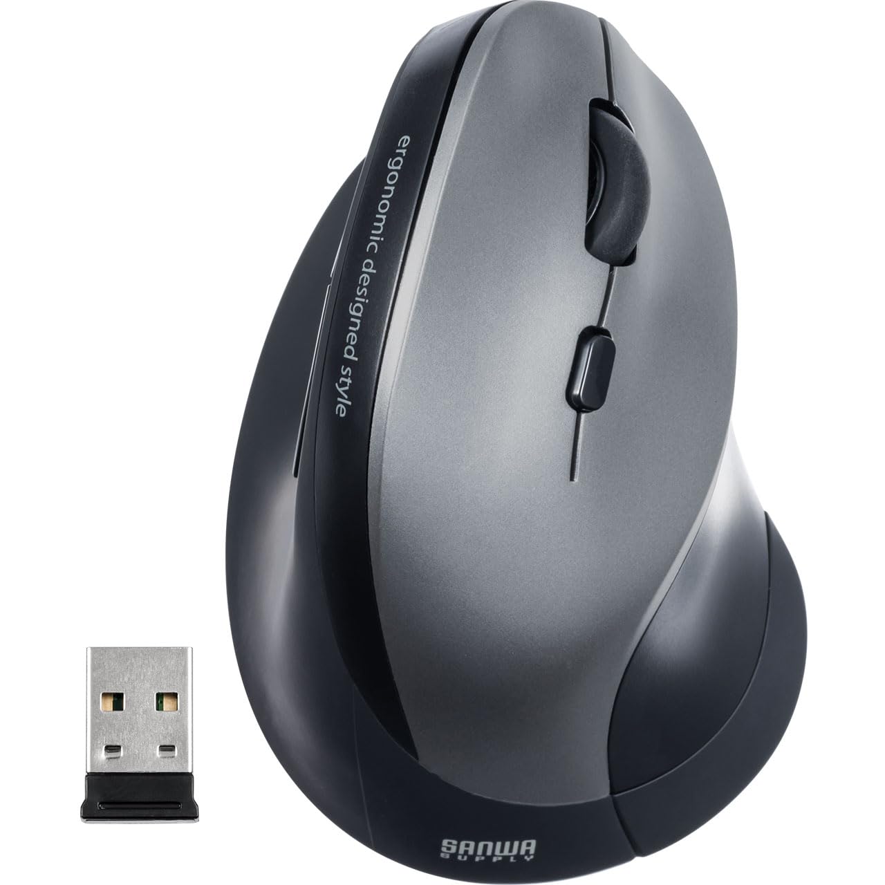 

Sanwa Direct Ergonomic Tendonitis 5 Blue Mouse, Wireless, Prevention, Quiet, Buttons, LED, Silver, 400-MA092SS