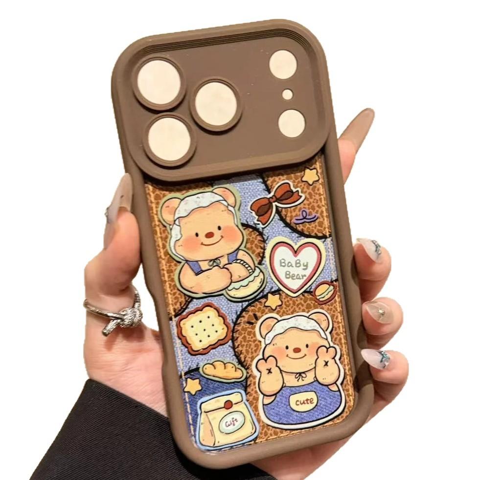Cute Butter Bear Hand Rope Suitable for Apple 17Promax Mobile Phone Case IP16 Sky Eye Ladder 15 Cartoon 14 Soft