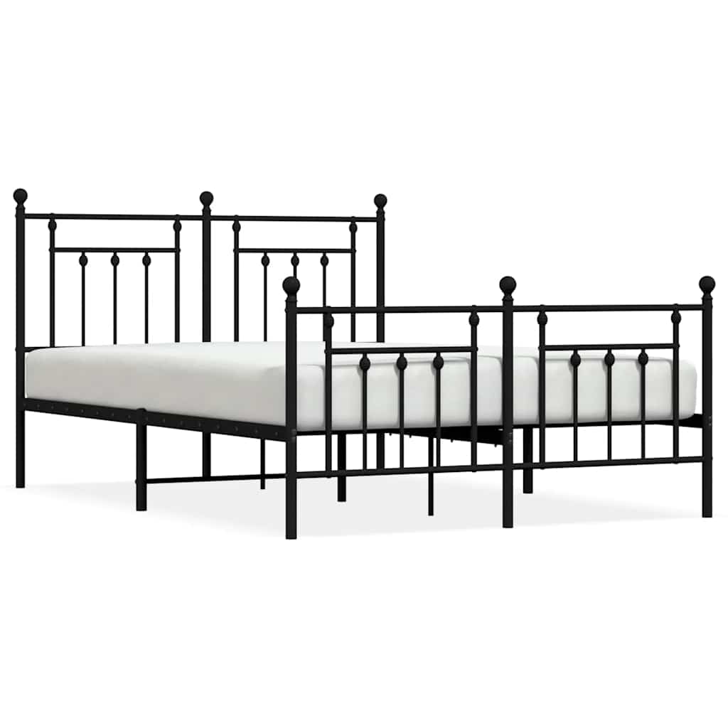 vidaXL Bed Frame with Headboard and Footboard Metal Black 140x190 Cm