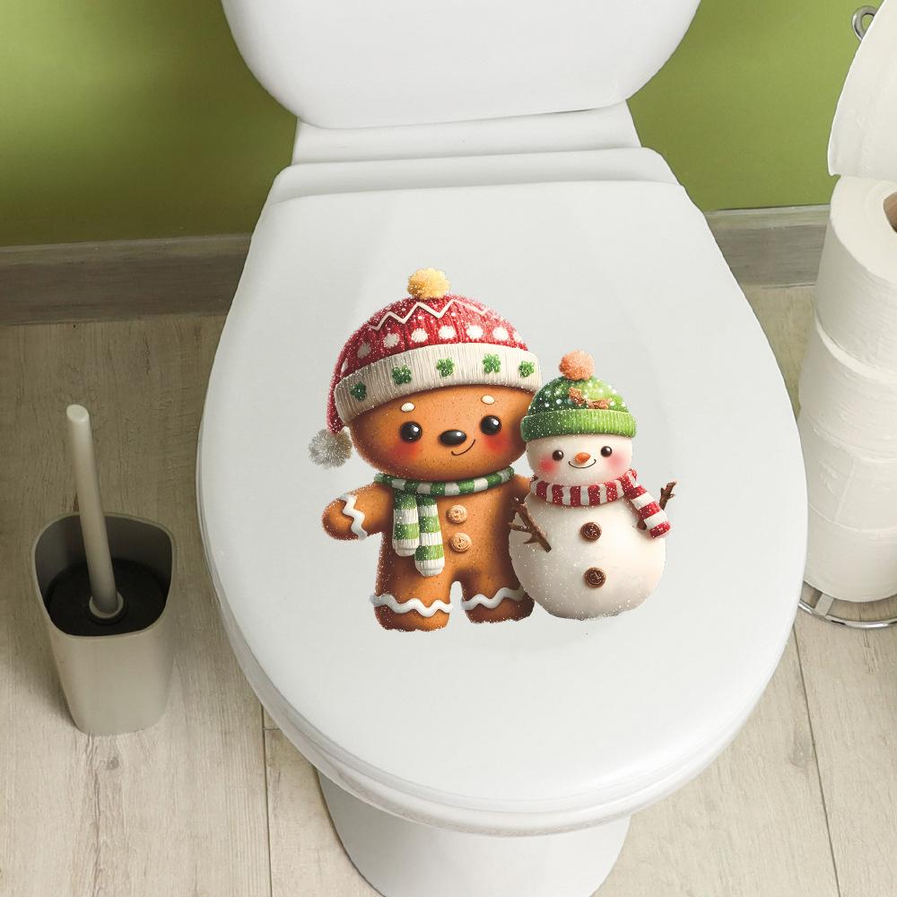 Cartoon Simulation Gingerbread Man and Snowman Bathroom Toilet Decoration Stickers