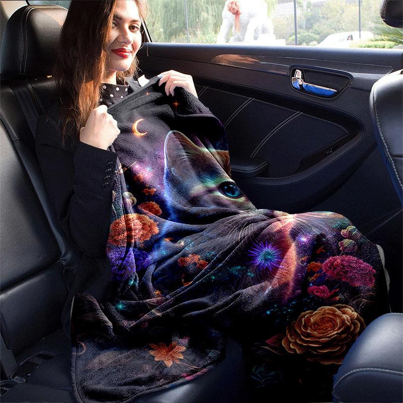 1pc Flower Cat Printing Lightweight Flannel Blanket, Comfortable and Warm Blanket,  Sofa Bed and Couch Office, Suitable for Gift Blankets