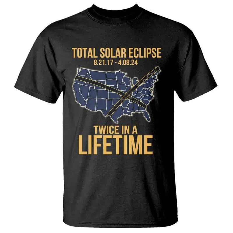 Total Solar Eclipse T Shirt Twice In A Life Time Tour Map American Totality 2024 XL