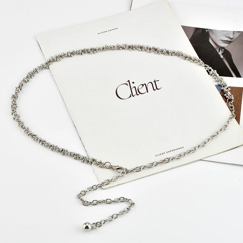 French Retro Pure Niche Metal Waist Chain Women's Decorative Dress Suit Bead Accessories Belt Girls