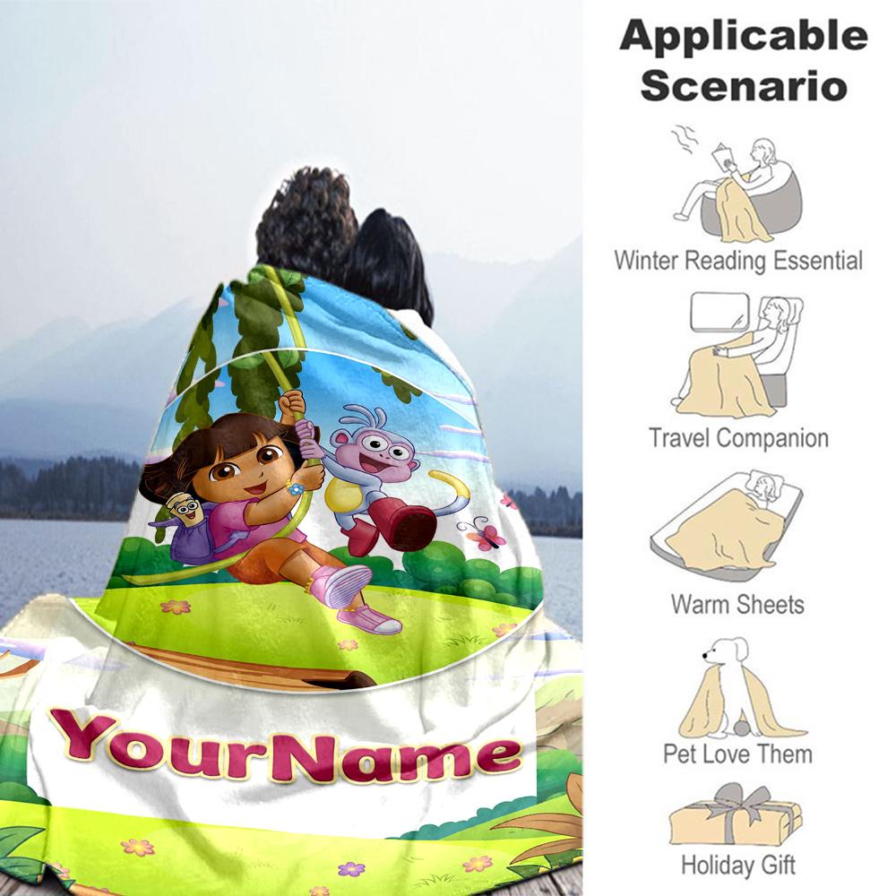 Dora Explorer Customize Text Blanket Gift Customizable Blanket Durable Comfort Versatile for Living Room Picnics Home Decor Bed for All Occasions