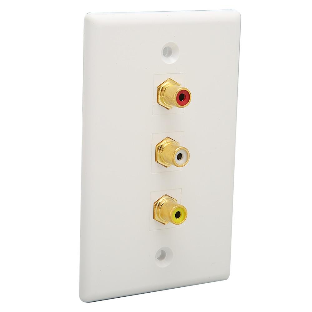 Gold Plated 3RCA Wall Plate 1080P 3RCA AV Media Wall Outlet Plates Home Theater