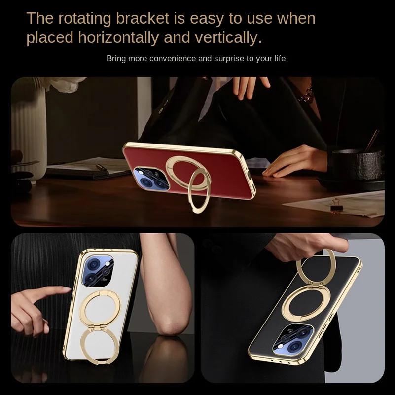 Rotatable Metal Magnetic Bracket Holder Lens Film Protection Case For OPPO Reno 15 Pro Reno15 Slim Leather Cover