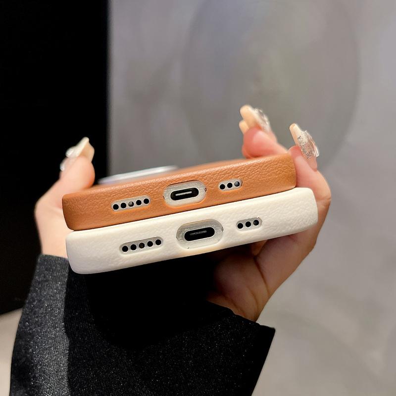 Cute Bowknot Print Leather Texture Slim Magnetic Case For iPhone 16 Pro Max 15 14 Pro 13 12 11 for MagSafe Shockproof TPU Soft Matte Phone Cover