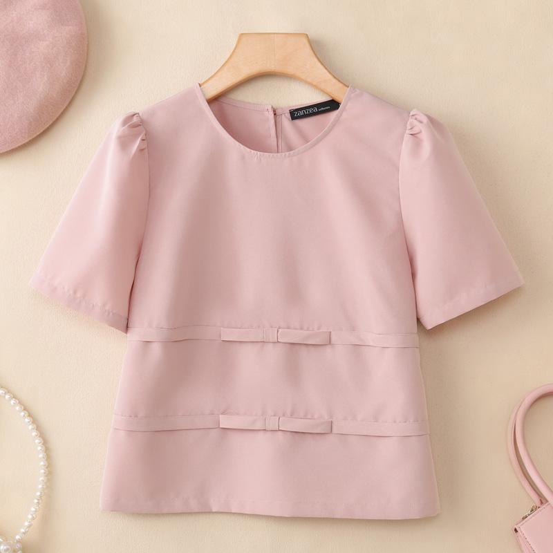ZANZEA Women Casual Round Neck Solid Color Loose Half Sleeve Blouse